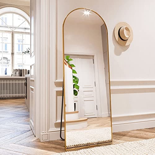 HARRITPURE 64"x21" Arched Full Length Mirror Free Standing Leaning Mirror Hanging Mounted Mirror Aluminum Frame Modern Simple Home Decor for Living Room Bedroom Cloakroom, Gold