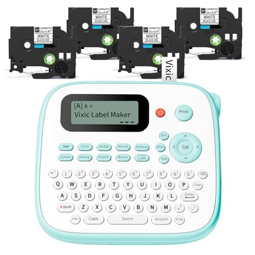 Vixic Label Maker, D210S Label Maker Machine with 4 Laminated Tapes, 12mm Labeler Labelmaker with QWERTY Keyboard, Print Different Fonts Frame Barcode for Home Office School, Green