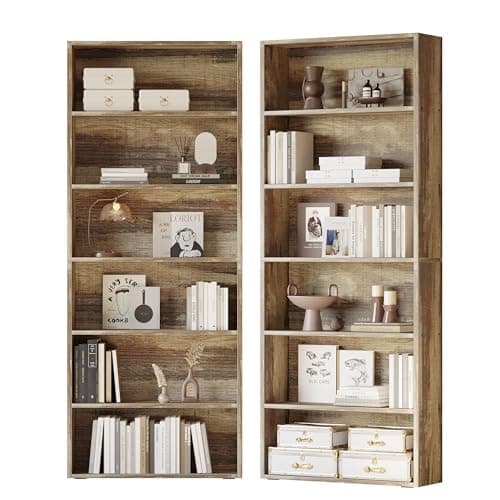 IRONCK Bookshelves and Bookcases Set of 2 Floor Standing 6 Tiers Display Storage Shelves 70 in Tall Bookcase Home Decor Furniture for Home Office, Living Room, Bed Room