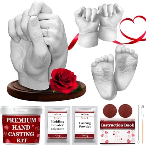 TECEUM Hand Casting Kit – Valentines Day Gifts for Her, Him, Couples, Family – Ideal DIY Gift for Babies & Adults – for Wedding, Anniversary, Baby Shower, Mother’s Day – Romantic Gifts – Kit1