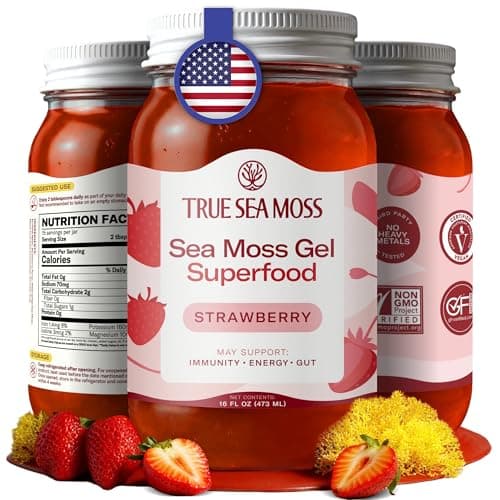 TrueSeaMoss Sea Moss Gel – Made in USA – Wildcrafted Seamoss, Fruits & Jarred Vegetables – Strawberry, Pack of 1 (Labels may Vary)