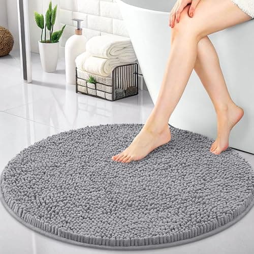 OLANLY 30-inch Round Bathroom Rugs, Extra Soft and Absorbent Chenille Bath Rugs, Quick Dry Machine Washable Bath Mats for Bathroom Floor, Tub and Shower, Home Decor Accessories, Grey