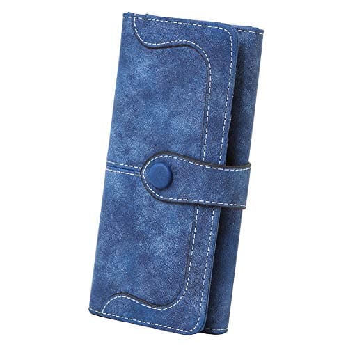 Cynure Women's Vegan Leather 17 Card Slots Card Holder Long Big Bifold Wallet,Navy