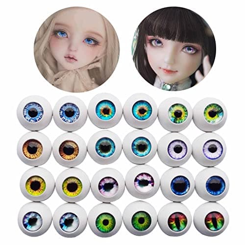 Julie Wang 48PCS 12Styles Plastic Round Eyeball Glass Pupil Eyes for Halloween Props Masks Sculptures Making Resin Craft DIY Findings 0.71inches