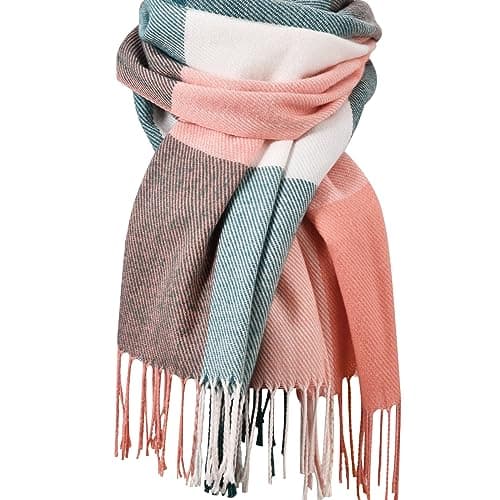 Clothirily Womens Winter Scarf - Fashion Plaid Scarf for Women Lightweight, Cashmere Feel Warm Soft Women Scarves, Long Blanket Scarf Shawl gifts for women, Pink Green Lattice