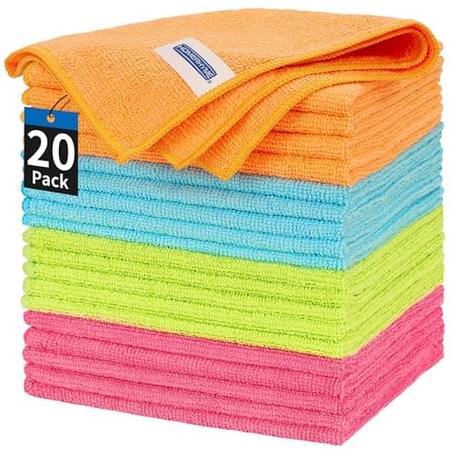 HOMERHYME Microfiber Cleaning Cloth - 20 Pack Cleaning Rags, 12" x 12" Microfiber Towel, Lint Free Shop Towels, Washable Reusable Microfiber Towels for Cars Kitchen Automotive House Office