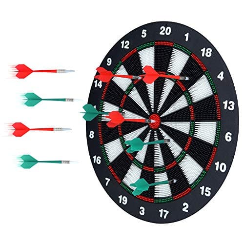 Portzon Dart Board, 16.4 Inch with 6 Rubber Safety Tip Darts Dartboard Game Set, Office Relaxing Sport & Family Leisure Time