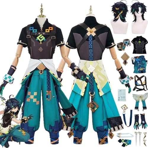 bbganlian Genshin Impact Kinich Cosplay Costume Outfit Game Character Uniform Wig Full Set Halloween Party Dress Up Suit (XXL)