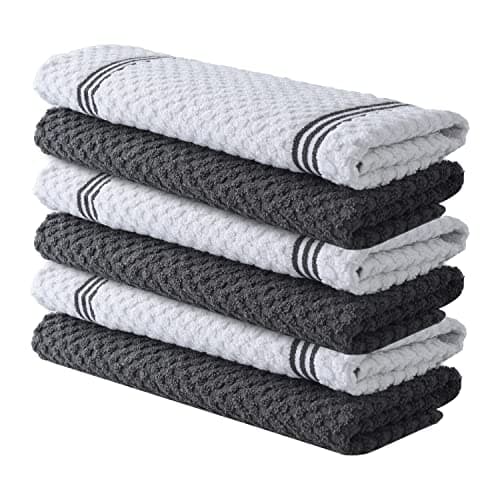 Infinitee Xclusives Premium Kitchen Towels |Pack of 6| - 100% Cotton (15 x 25 Inches) - Highly Absorbent Terry Dish Towels for Kitchen Linens, Tea Towels and Household Cleaning |Grey|