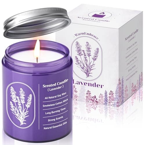 WarmEmbrace Lavender Candles for Home Scented, 7.6 oz Aromatherapy Candle, Purple Jar Candles, Natural Candles for Women, 40 Hour Long-Lasting Burn Scented Candles for Birthday - 1 Pack