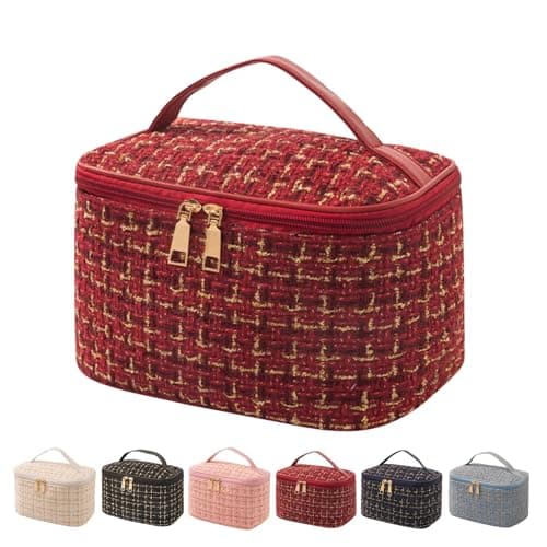Rtickuio Travel Makeup Bag,High Capacity Toiletries Travel Bag,Waterproof And Wear-Resistant Portable Cosmetic Organizer,With Comfortable Handle,Suitable for Ladies And Girls (Red)