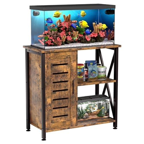 Herture 20-29 Gallon Fish Tank Stand, Aquarium Stand with Cabinet Accessories Storage, Heavy Duty Metal Frame, 31.49" L*15.74" W Tabletop, 330LBS Capacity, Rustic Brown PG07YGN