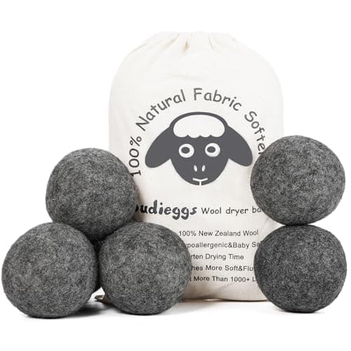 Budieggs Wool Dryer Balls Dark Grey XL 6-Pack, 100% New Zealand Organic Fabric Softener for 1000+ Loads, Baby Safe & Hypoallergenic, Reduce Wrinkles & Shorten Drying Time Naturally (6pcs Grey-XL)