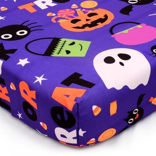 Cloele Halloween Pumpkin Crib Sheet Ghost Fitted Sheet for Boys Girls - Spider Baby Nursery Sheet Cozy Bed Sheet for Standard Crib and Toddler Mattresses - Purple Crib Mattress Infant Toddler Sheet