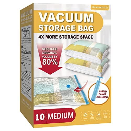 Roomimaster Storage Bags, 10 Medium Space Saver Vacuum Seal Bags with Pump, Space Bags, Vacuum Sealer Bags for Clothes, Comforters, Blankets, Bedding