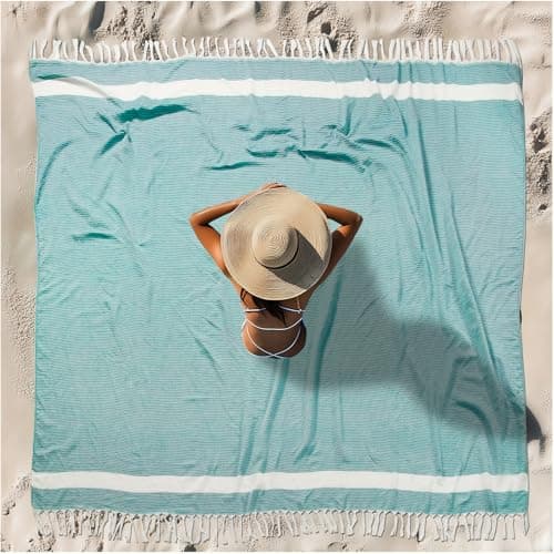 Oversized Turkish Beach Towel Blanket XXL Cotton Sandproof Towels Boho Woven Extra Large Big Sand Free Giant Throw Blankets Huge Quilt XL Picnic Camping Necessities Cloud For Adult Gifts Teal