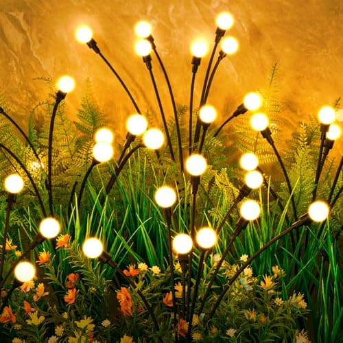 ASMAD Solar Garden Lights (4-Pack, 32 LEDs), Solar Lights Outdoor, Outdoor Decorations, Firefly Light for Patio Decor, Big Bulb, Unique Gifts for Women, Gifts for Grandma