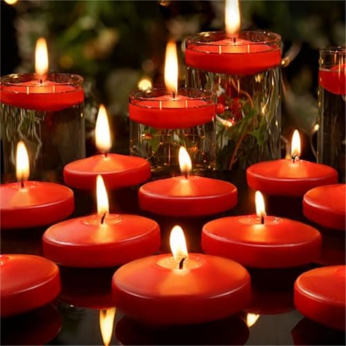 GINITIRI 24 Pack Red Floating Candles 3 inch, Unscented Traditional 3" Floating Candles for Centerpieces,7 Hours Burning, Red Water Candles for Cylinder Vases, Wedding, Party, Pool