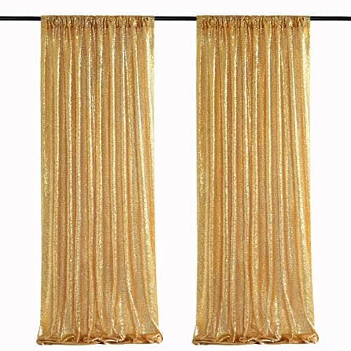 Gold Sequin Backdrop Curtain Panels Stage 2 Pieces 2FTx8FT Sheer Gold Curtains Backdrop Photo Backdrop Curtains for Wedding Birthday Party Background Drapes Christmas Decorations