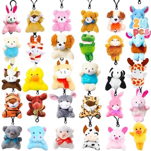 DINESIL 24 Pack Mini Plush Animals Toys, Small Stuffed Animal Plush Keychain Set for Goodie Bag Fillers, Easter Basket Stuffers, Easter Party Favors, Classroom Prizes