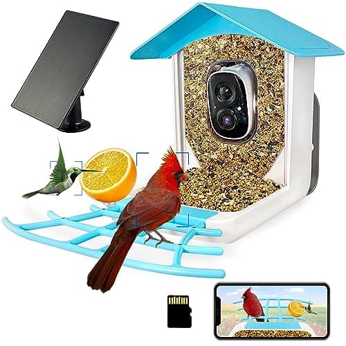 64GB Bird Feeder with Camera, 2K 3MP HD Camera Bird Feeder, AI Identify +10,000 Bird Species, Solar Powered Face Sun, Live Video & Playback on Phone & Tablet, Smart Wild Bird Watching Gifts