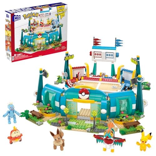 MEGA Pokémon Building Toys Set Training Stadium with 1101 Pieces, 5 Poseable Characters and Battle Play, for Kids