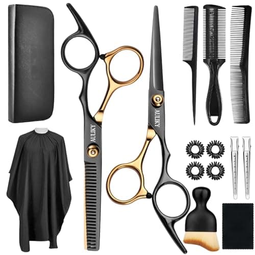 Hair Cutting Scissors Shears Kits, 15 Pcs Professional Hairdressing Scissors Set, Stainless Steel Hairdressing Shears Set Professional Thinning Scissors for Barber/Salon/Home/Men/Women/Kids/Adults