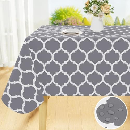 Smiry Rectangle Tablecloth, Waterproof Vinyl Tablecloths with Flannel Backing for Rectangle Tables, Wipeable Spillproof Plastic Tablecloth for Dining, Camping, Indoor and Outdoor 60" x 84", Grey