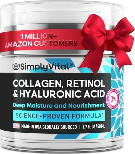 SimplyVital Collagen, Retinol & Hyaluronic Acid Cream - Anti-Aging Face Moisturizer for Face, Firming Skin Care Neck & Décolleté - Made in USA, Daily Moisturizer Face Cream Day & Night - 1.7 fl.oz.