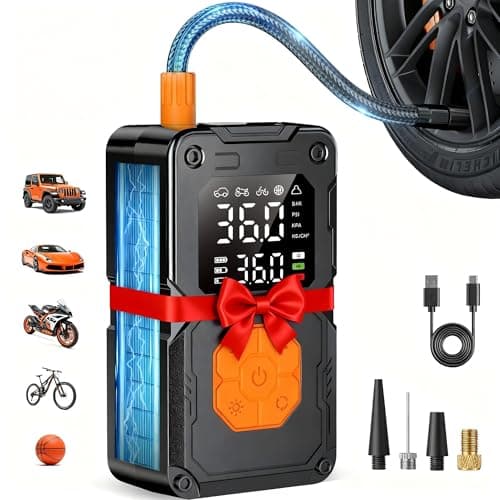 Tire Inflator Portable Air Compressor, 150PSI Cordless Air Pump for Car Tires, Bike Tire Pump with LED Light & Pressure Gauge, Portable Tire Inflator for Car Motorcycle Balls Bike Pump