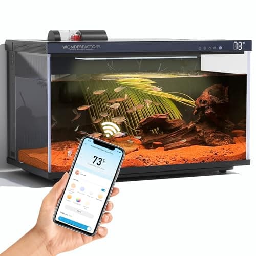 Smart Aquarium 5 Gallon Glass Fish Tank, Self Cleaning System Efficiency Filter 7 Color LED Lights Automatic Feeder Temperature Display Monitor HD UHA Glass Leak-Proof, Smart Control with Apps
