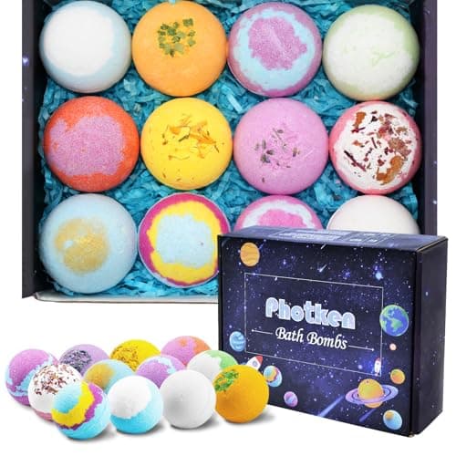 12Pcs Bath Bombs Gift Set, Fizzy Bubble Organic Bath Bombs for Kids Women Men, Handmade Natural Vegan Bath Bombs with Different Organic Essential Oils, Perfect for Bubble and Spa Bath