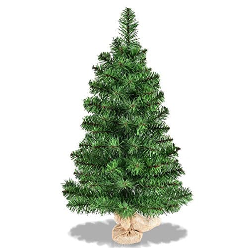 Goplus 3ft Tabletop Mini Christmas Tree, Artificial Small Christmas Tree with 96 PVC Branch Tips, Cloth Bag Base, Green Spruce Xmas Tree for Home, Office Decoration, No Assembly Required