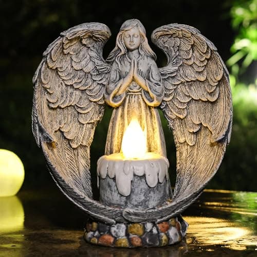 Best Angel Garden Statues #2 from Yiosax Yiosax Angel Garden Statues Outdoor Cemetery Decorations for Grave Take The Cross Praying Wings Angel Figurine Cemetery Lights Patio Lawn Yard Porch Decorations 10.24 Inch