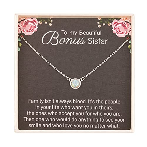 RareLove Sister in Law Christmas Gifts,Gifts for Sister in Law,To My Bonus Sister 925 Sterling Silver White Opal Necklace for Unbiological Sister Gift,Wedding,Thank You,Bridesmaid,Bridal Shower Gift