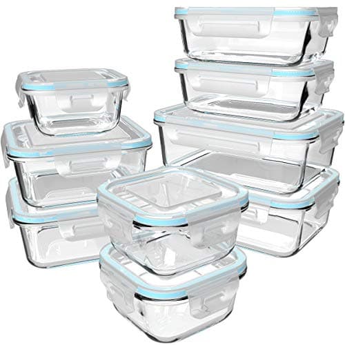 S SALIENT 18 Piece Glass Food Storage Containers with Lids, Glass Meal Prep Containers, food storage Containers for Food Storage with Lids, BPA Free & Leak Proof (9 lids & 9 Containers)