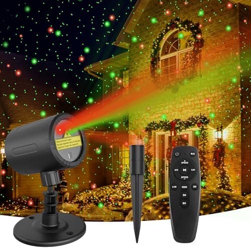 Christmas Projector Lights, ZBPP Star Show LED Lights Red and Green Outdoor IP65 Waterproof, 3 Modes RF Remote Control, Landscape Decoration for Xmas Yard Holiday Party