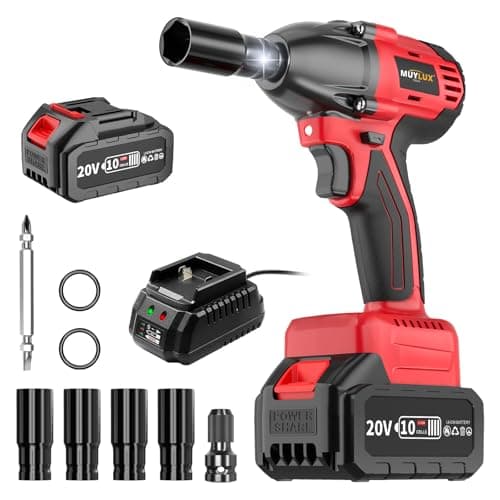Muylux 430N.m/320Ft-lbs Brushless Cordless Impact Wrench 1/2 Inch with 4.0Ah Battery and Charger, High Torque Electric Impact Gun, Power Drill Driver for Car/DIY Furniture/Lawn Mower, 1 Battery