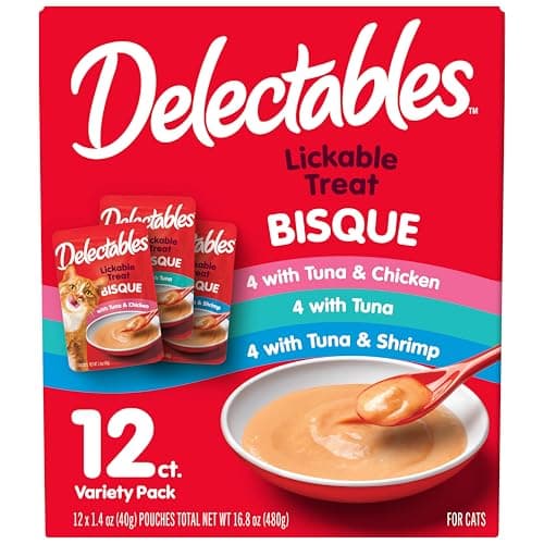 Delectables Bisque Lickable Wet Cat Treats - Chicken, Tuna & Shrimp, 12 count