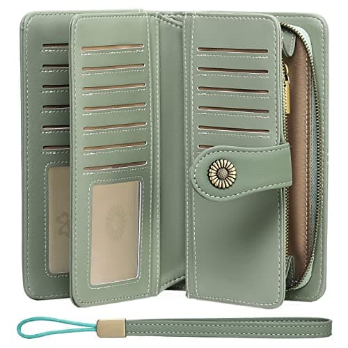 FALAN MULE Women's Wallet Leather RFID Blocking Large Capacity Trifold Ladies Wallet Wristlet Clutch Card Holder