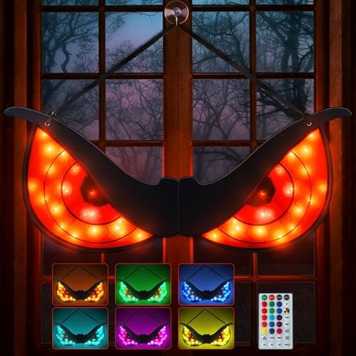 1 Pack Halloween Decorations Flashing Eyes Window Lights, 50 LED 16 RGB Colors Spooky Eyes Lights with Timer Function, Remote Control Hanging Eyes Window Lights for Halloween Indoor Outdoor Decor