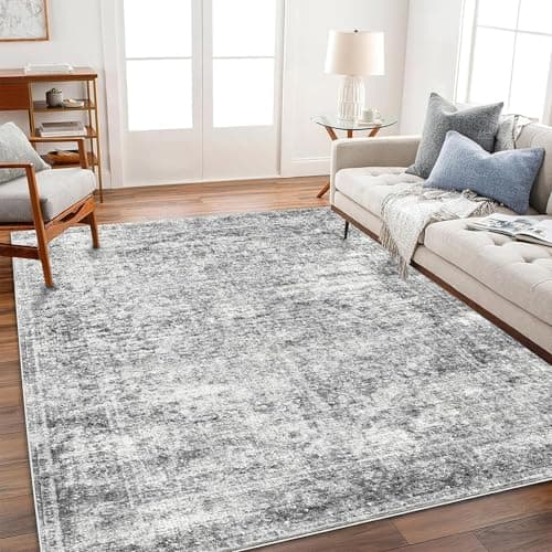 CHAMPLANT Area Rug 6x9 Washable Rug Gray Vintage Rug Traditional Floor Cover Thin Rug Retro Kitchen Indoor Distressed Non Slip Carpet Floral Print Mat Living Room Bedroom Dining Room