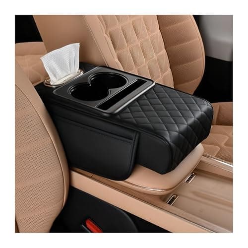Best Center Consoles for Car #10 from Zpana Zpana Car Center Console Armrest Pillow, Memory Foam Leather 4 in 1 Vehicle Arm Rest Cover with Tissue Box 2 Side Storage Bag Cup & Phone Holder, Auto Armrest Cushion, Universal Fit (Black)