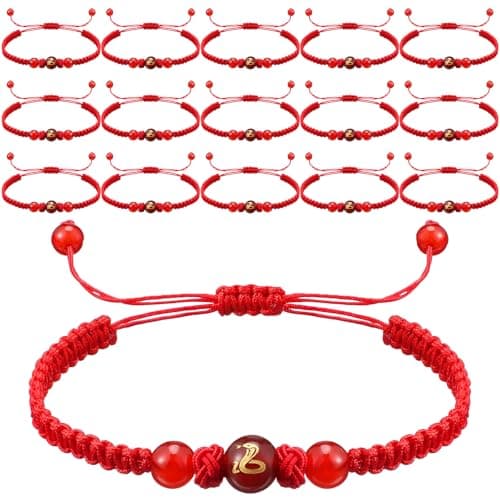 15 Pcs 2025 Chinese New Year of Snake Red String Bracelet,Adjustable Red String Charm Bracelet,New Year of Snake Bracelets,Lucky Chinese Zodiac Animal Charm Braided Rope Corded Bracelets Jewelry Gifts for Women Men