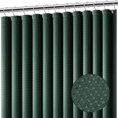Clara Clark Hunter Green Shower Curtain - Hotel Quality Waffle Fabric Bath Curtain 72x72, Heavy Duty Waterproof Shower Curtains for Bathroom