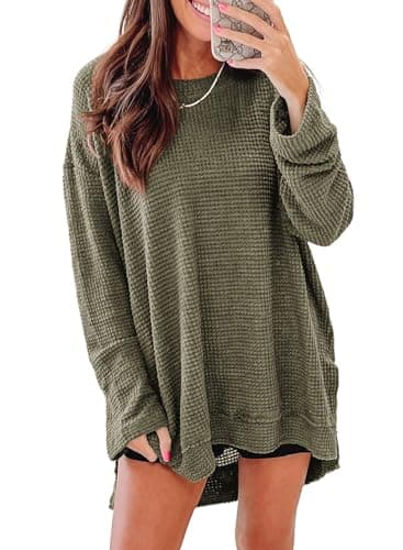 SHEWIN Sweatshirt For Women Casual Crew Neck Womens Long Sleeve Tops Oversized Sweaters for Women Lightweight Fall Clothes 2025,(US 16-18) XL,Green