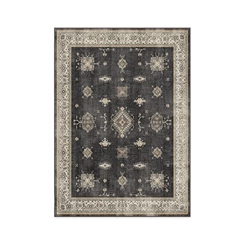 RUGGABLE Washable Vintage Area Rug – Verena Dark Wood 5x7, Stain-Resistant, Non-Slip – Medium Machine Washable Rugs for Living Room, Bedroom, Hallway, Entryway & Office–with Standard Pad