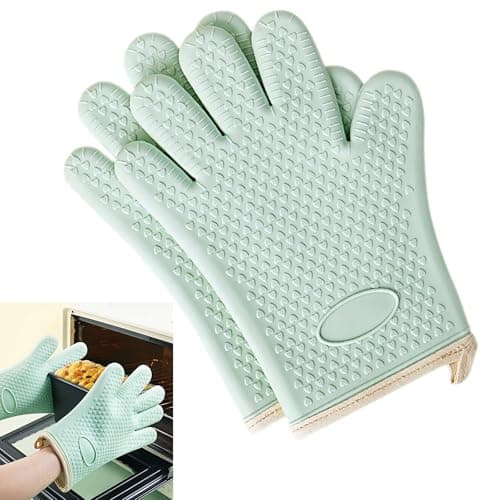 Silicone Oven Mitts Heat Resistant with Fingers,Oven Gloves Original 2 Pack,Cotton Lining,Suitable for Grilling, Baking and Cooking
