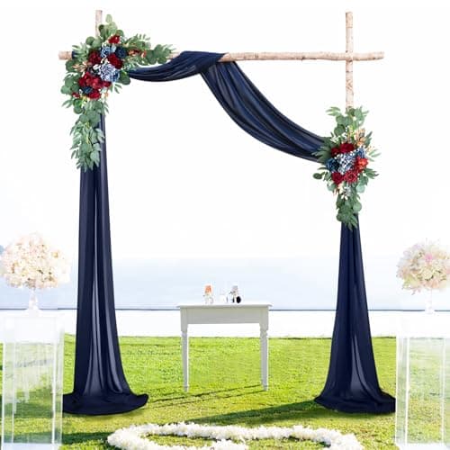ponatia Artificial Navy Blue Wedding Arch Flowers Kit, Burgundy Flowers with 26Ft Navy Blue Arch Draping Fabric, Flowers for Wedding Arch Ceremony Reception Backdrop Decoration