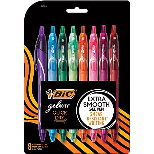 BIC Gelocity Quick Dry Assorted Colors Gel Pens, Medium Point (0.7mm), 8-Count Pack, Retractable Gel Pens With Comfortable Full Grip